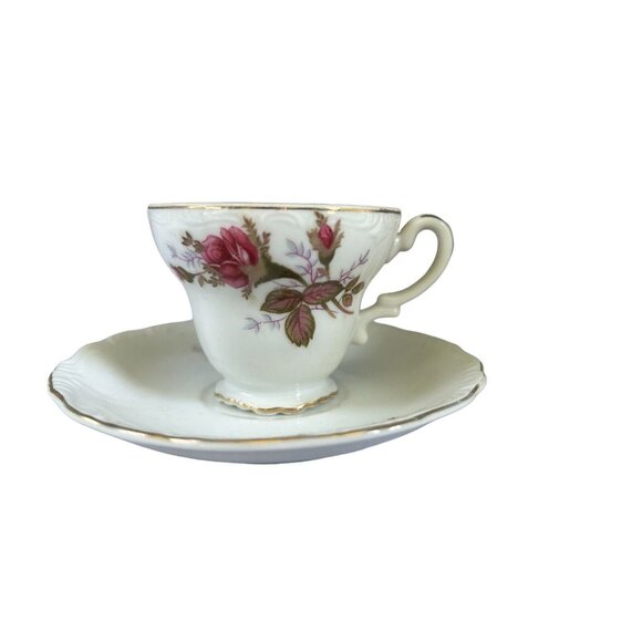 Tuscan Bone China Demitasse Tea Cup & Saucer Set Pink Rose Floral Pattern - Picture 1 of 11
